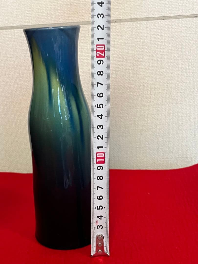 人間国宝  三代 徳田八十吉  碧明釉 花入 管理T223 共箱 共布 陶歴付