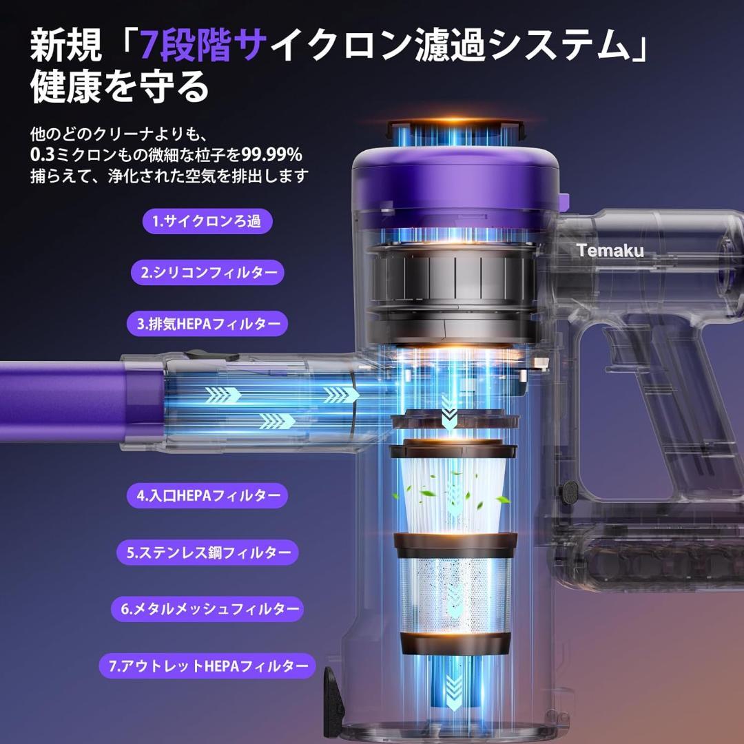 59【2026年モデル】コードレス掃除機 強力吸引 LEDライト付 サイクロン式