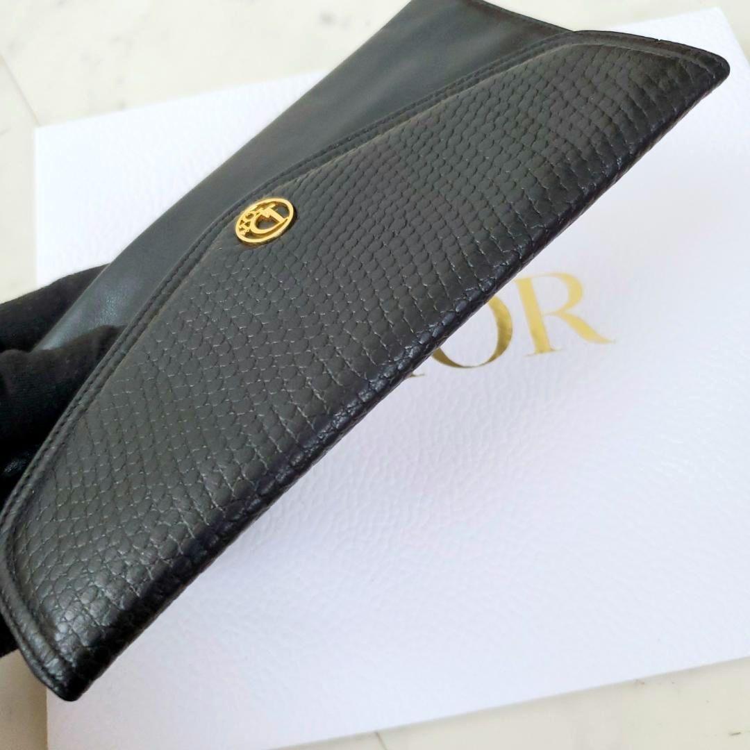美品 激レアモデル ディオール 長財布 ゴールドロゴ 三つ折 ケース 黒