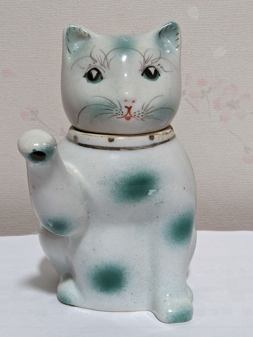 ♦中国 古玩 招き猫 自在 猫形 水注 急須 茶道具 置物飾り 骨董品 古美術品
