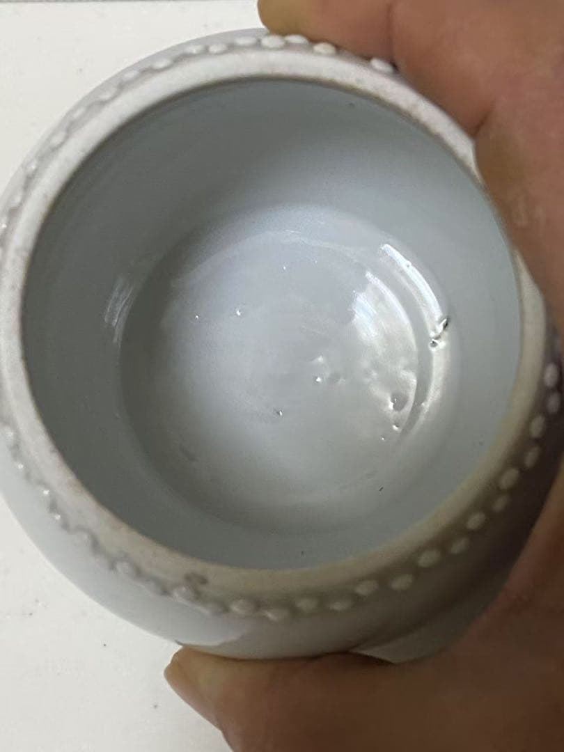 中国美術 德化窯 白磁寿桃鈕雙獅耳鼓釘茶叶罐 蓋物 陶器