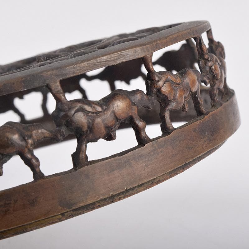 中国 宣徳年製款 古銅宣徳銅 馬刻 持ち手付 透かし蓋香炉 M R8855