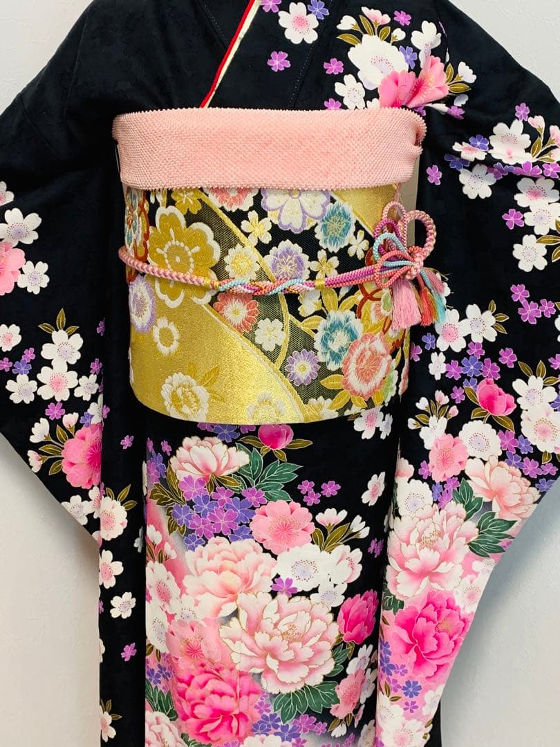 振袖8点フルセット 豪華絢爛 花丸文 桜 牡丹 刺繍 金彩 正絹 ショール付