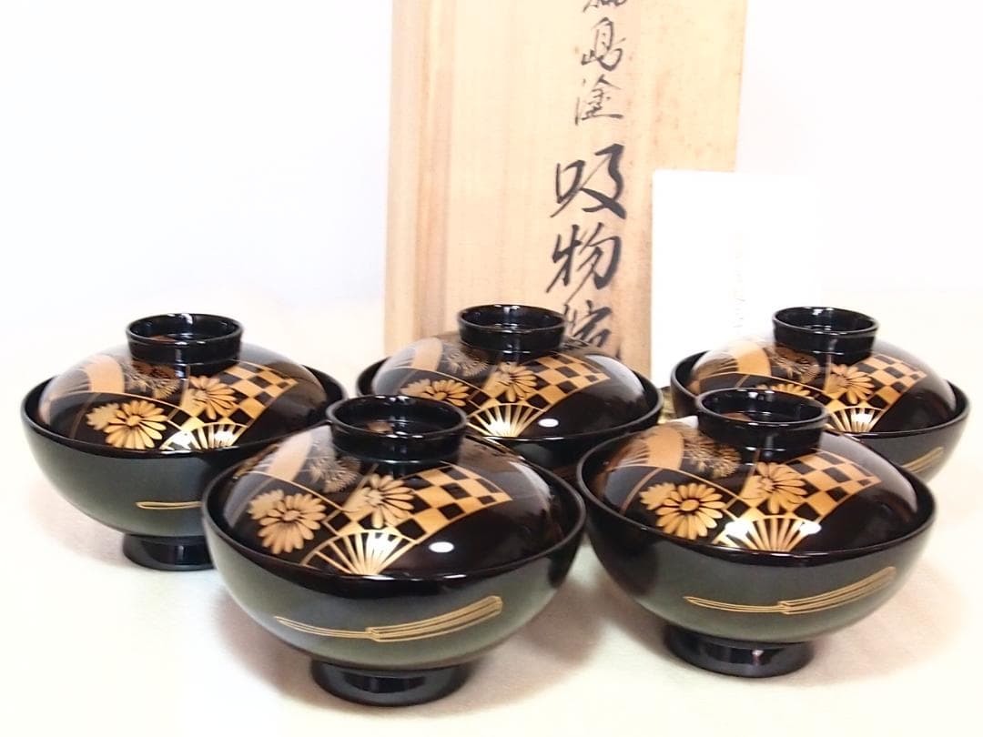 輪島塗】 吸物椀 汁椀 5客 漆器 箔蒔絵 輪島塗 吸物椀 5客
