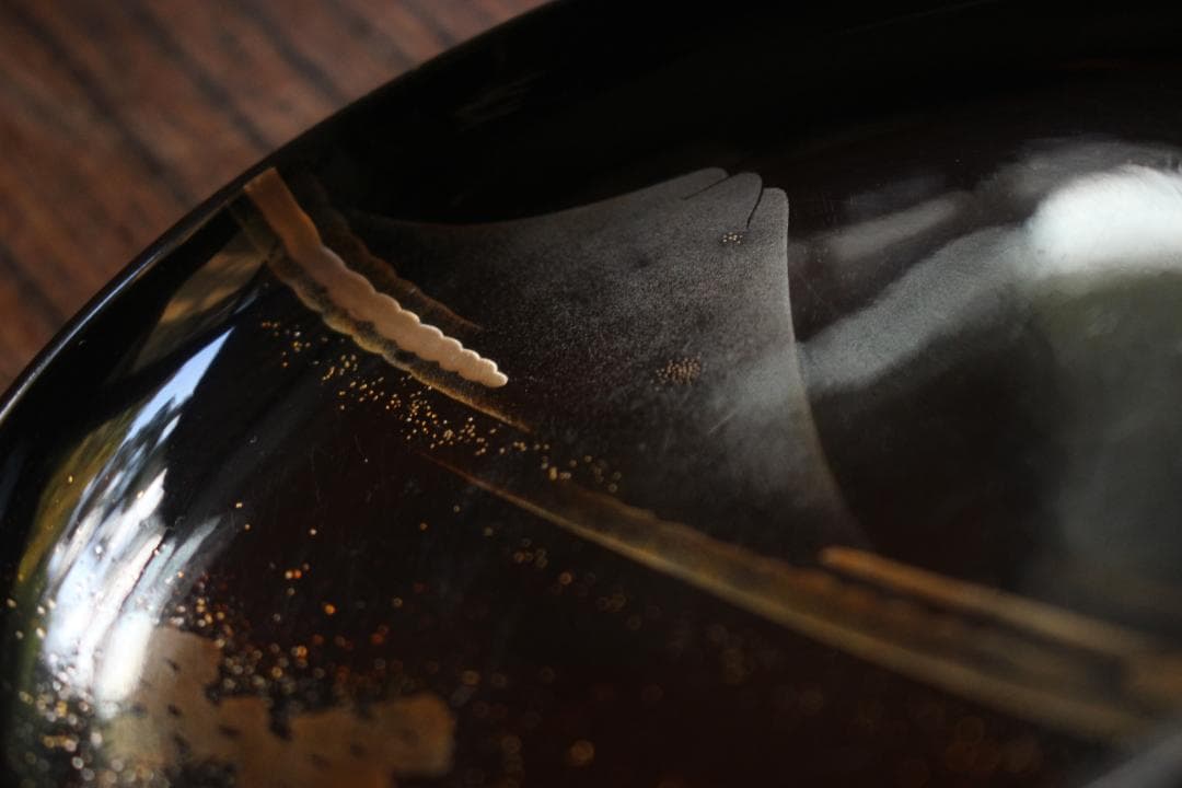 時代逸品！時代黒漆に優美な鶴遠山蒔絵の映える煮物椀2点（検蒔絵椀加賀蒔絵雑煮椀