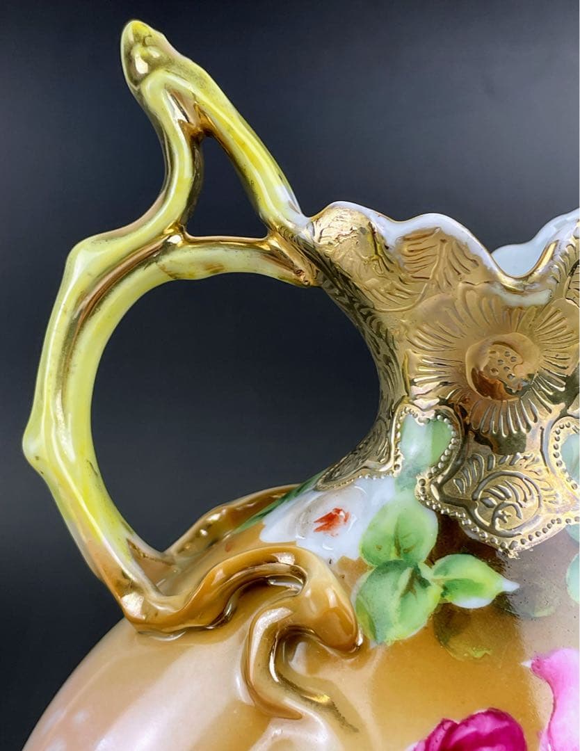 オールドニッポン ２２．８cm アールヌーボー薔薇紋 花瓶 ピッチャー 水差し