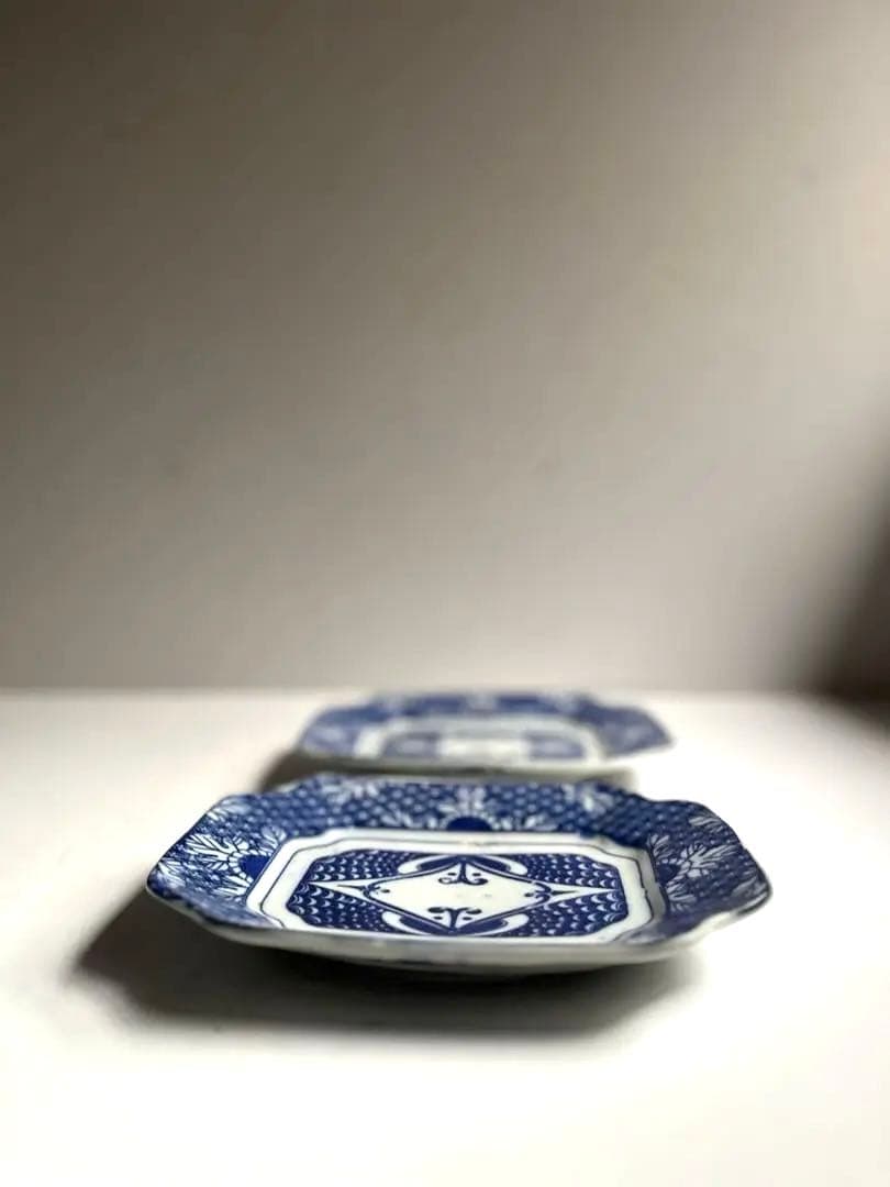 【k.様リクエスト】492 骨董 アンティーク 変形長四角皿 2点