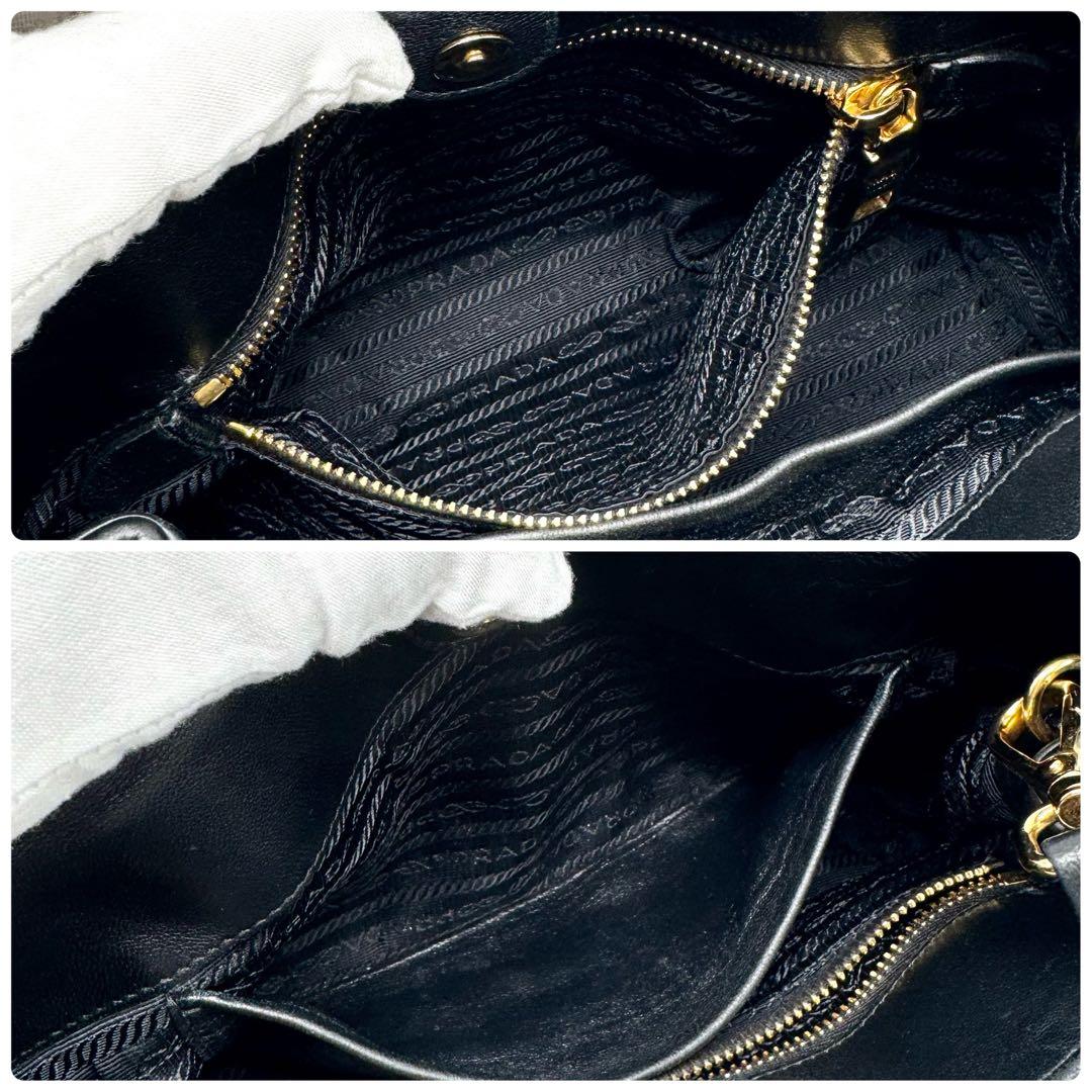 【近年型・美品】プラダ プリーツ ギャザー ナッパレザー 2way ハンドバッグ