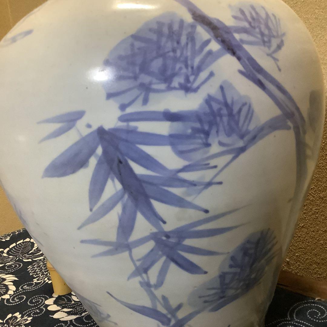 李朝　朝鮮　壺　大壺　花器　花瓶　松笹紋　砂高台　古伊万里・粉引・茶道好きにも