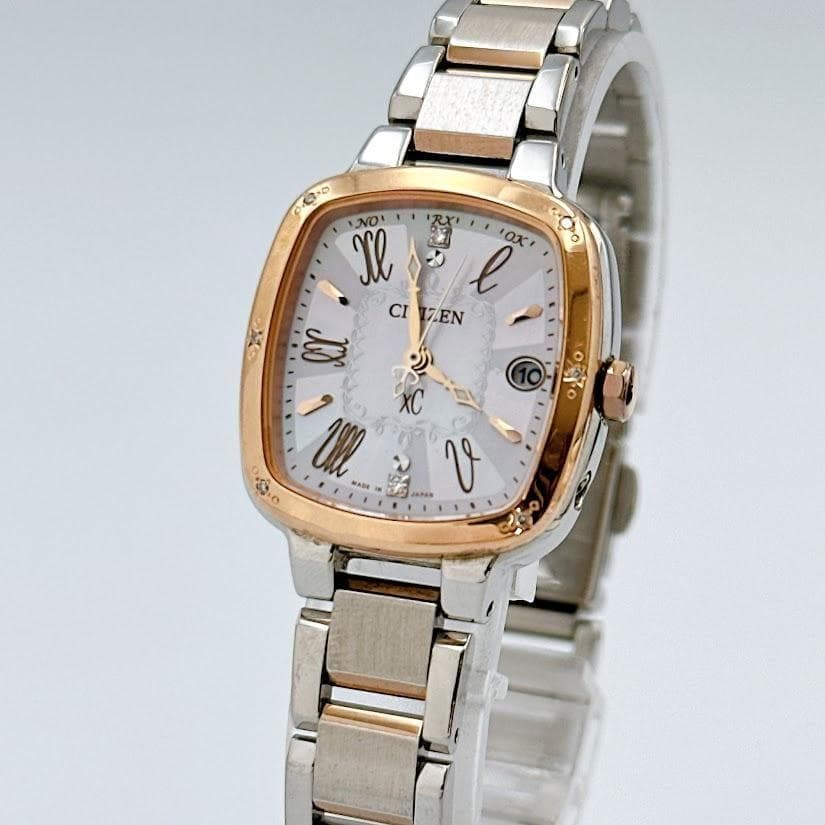 美品 シチズン クロスシー レディース腕時計 電波ソーラー ピンク スクエア XC シチズン クロスシー エコドライブ ソーラー電波 サクラピンク プチ