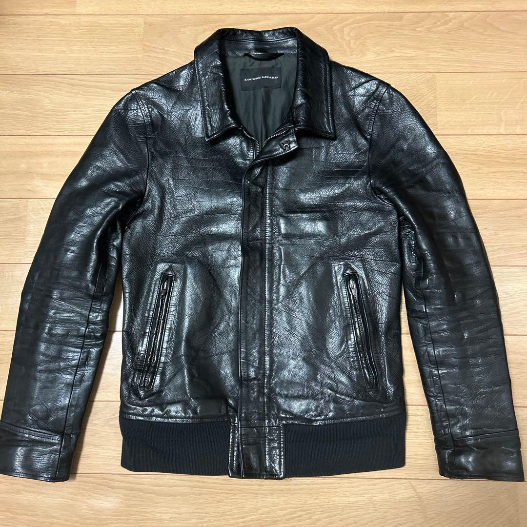 Lounge Lizard牛革スタンドカラーレザー シングルライダースジャケット