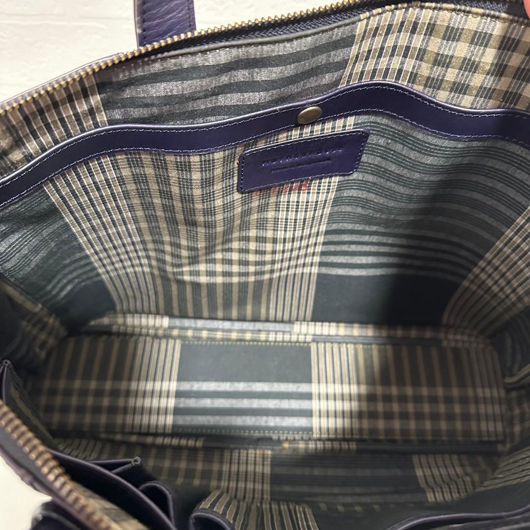 マザーハウス　アンティークスリム　ビジネスバッグ　ネイビー　レザー