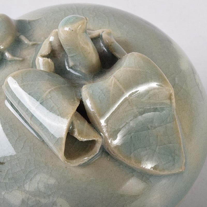 韓国人間文化財 柳海剛(柳根瀅)作 高麗青磁 蜜柑型 香合 C 7610 韓国