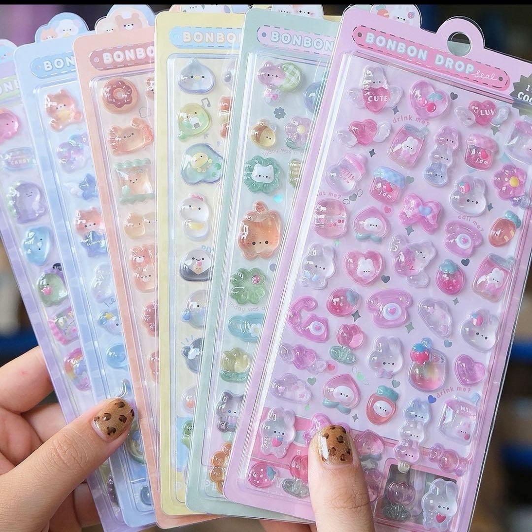 即日発送】お好きな6枚 ぷくぷくシール ボンボンドロップ風 立体