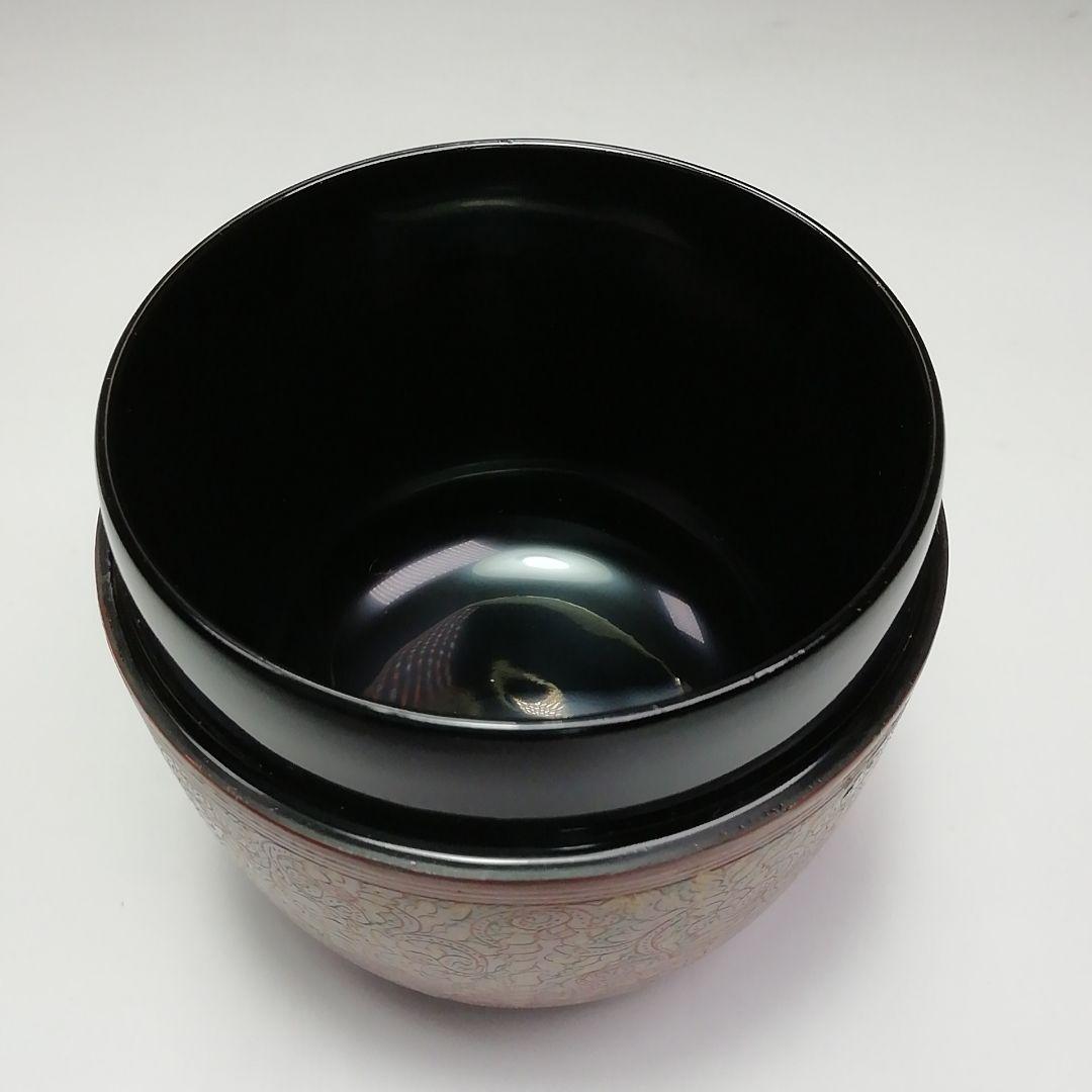 S307 棗 『蒟醤塗 唐草紋』『緬甸作』『大棗』 共箱 茶道具