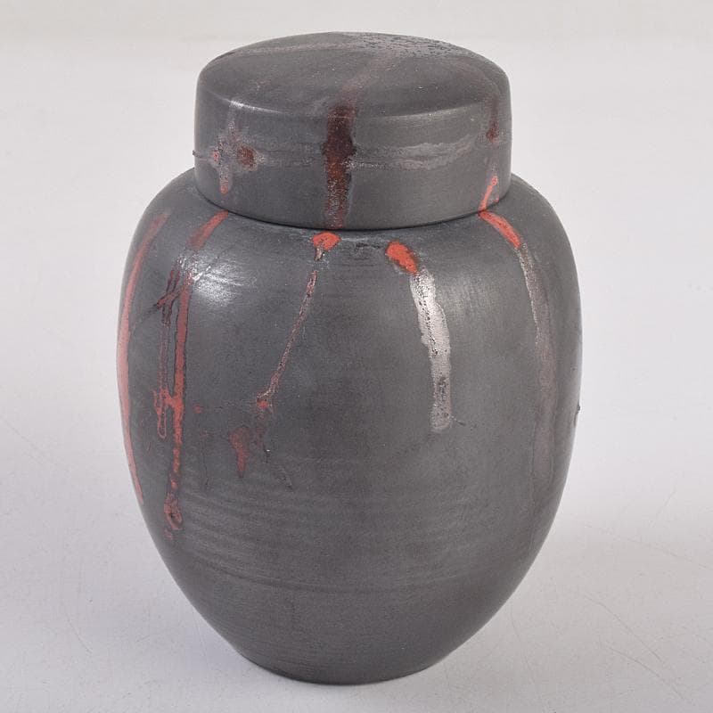 茶道具　常滑焼　小西洋平作　窯変火襷　茶壷　共布共箱　M　R8873