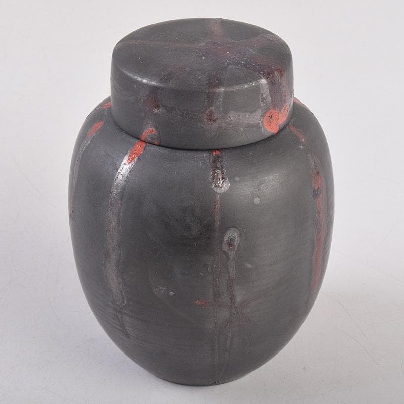 茶道具　常滑焼　小西洋平作　窯変火襷　茶壷　共布共箱　M　R8873