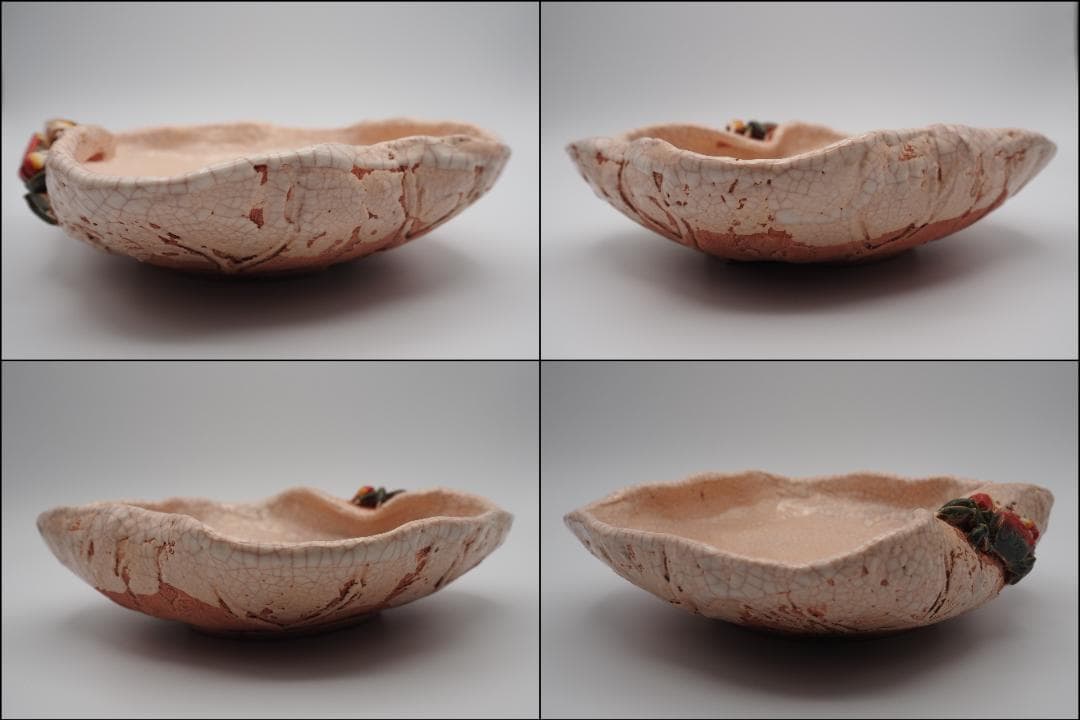 玉井楽山作 楽山焼 蓮葉天神蟹 菓子器 共箱/水月焼　二六焼