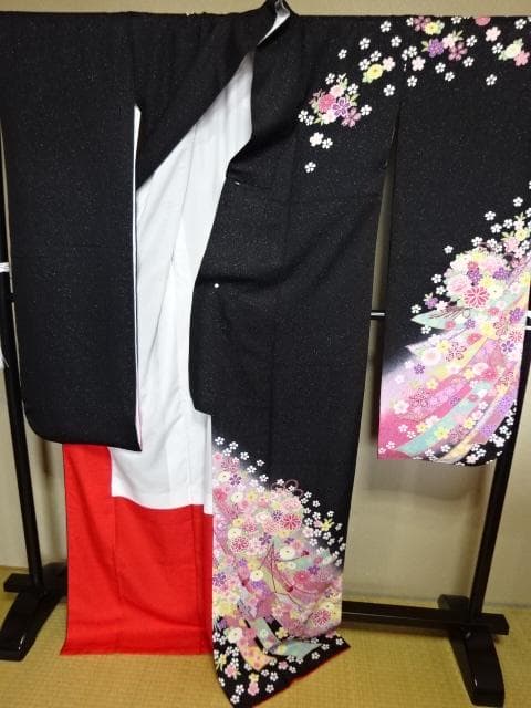 正絹振り袖単品黒地にボカシ