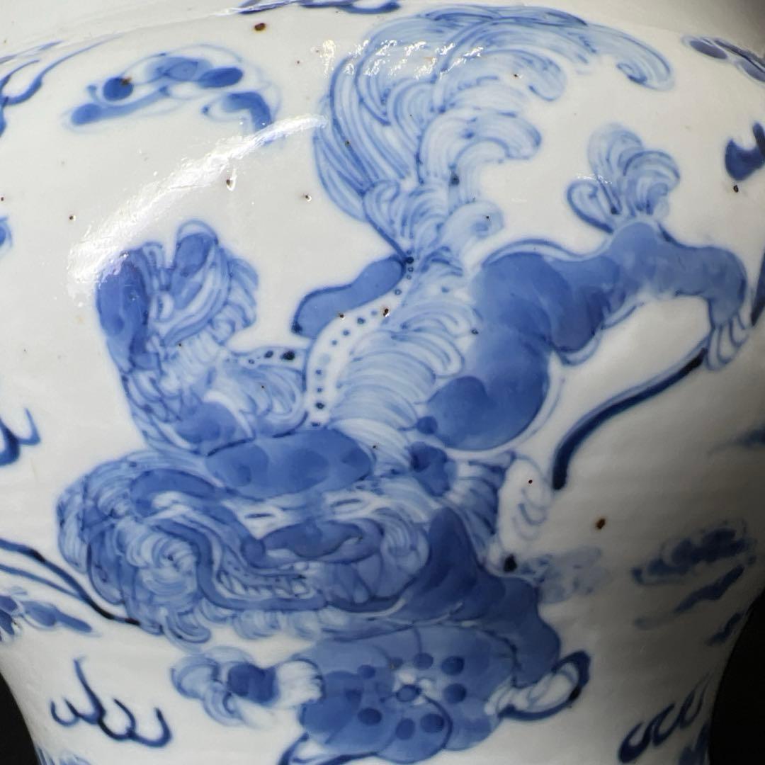 中国清時代新渡青花雲龍図水指木箱付直径20㎝トサエ東な7-1011☆2F