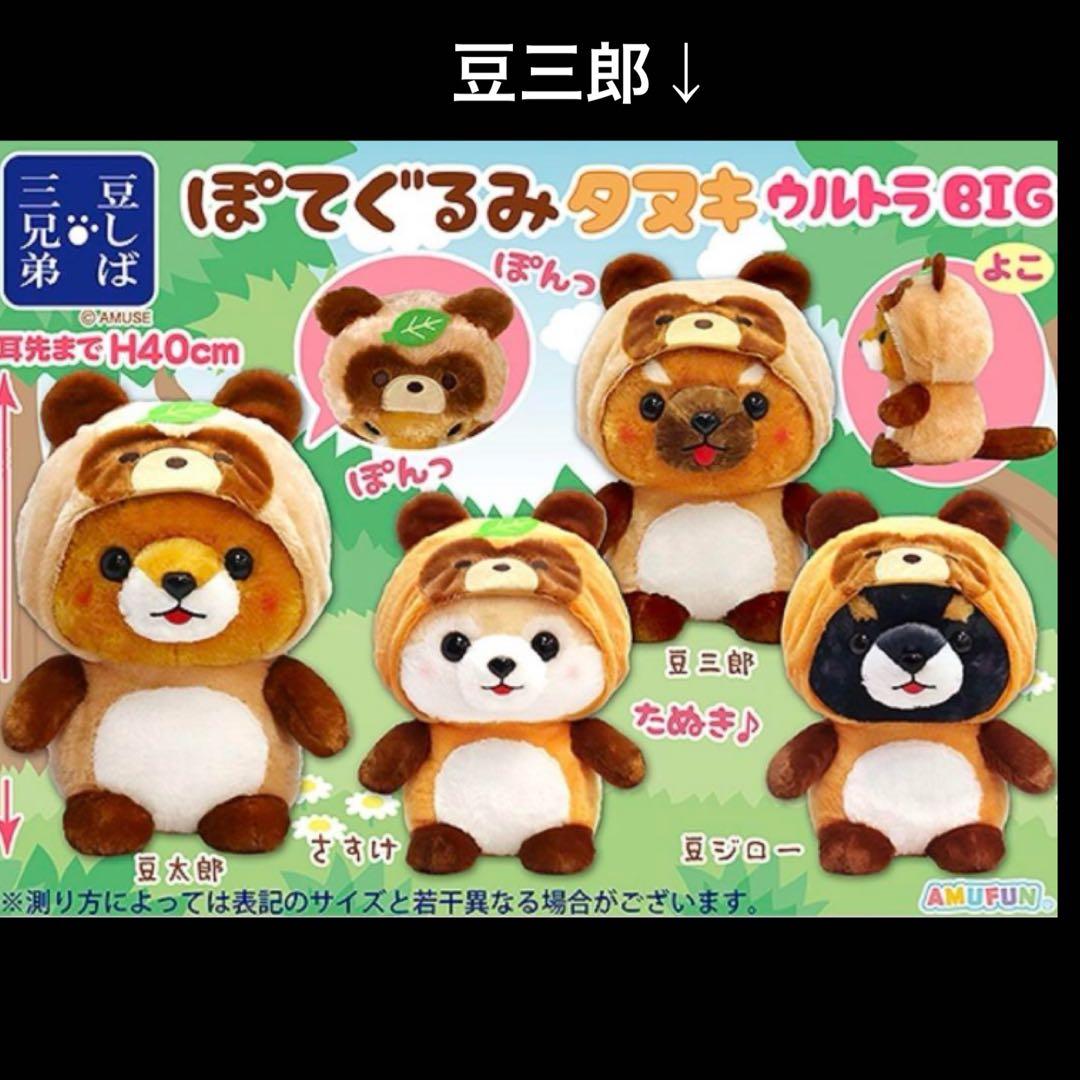 豆しば三兄弟 ぽてぐるみタヌキ 豆三郎 ウルトラBIG ぬいぐるみ - メルカリ