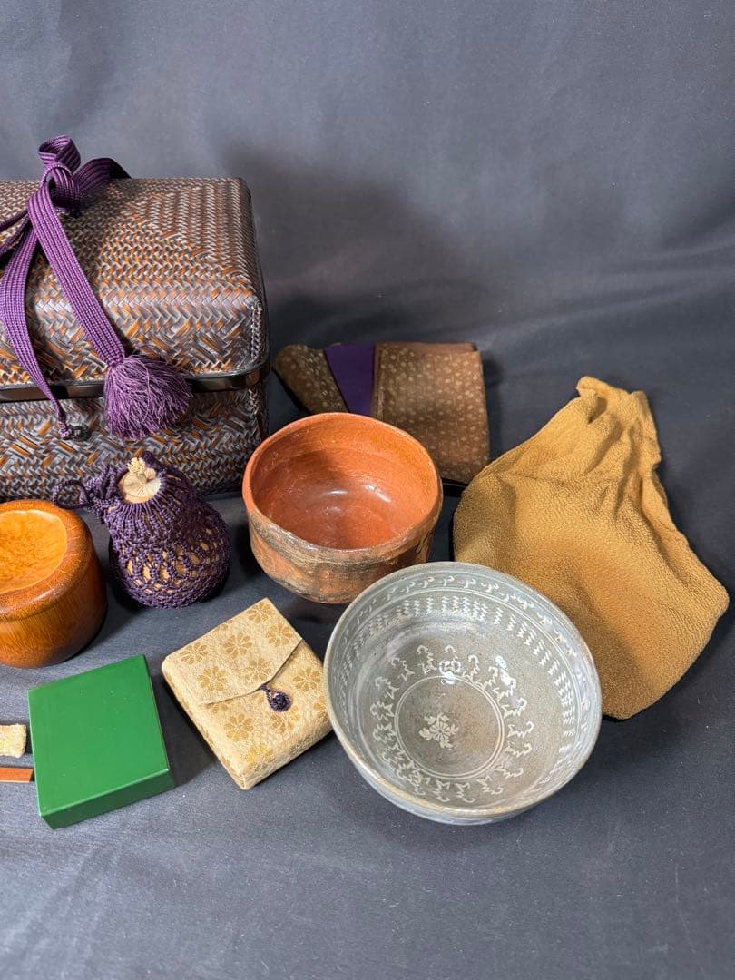 E830 送料無料御所籠茶道具セット茶道具茶室茶碗仕覆棗茶筅