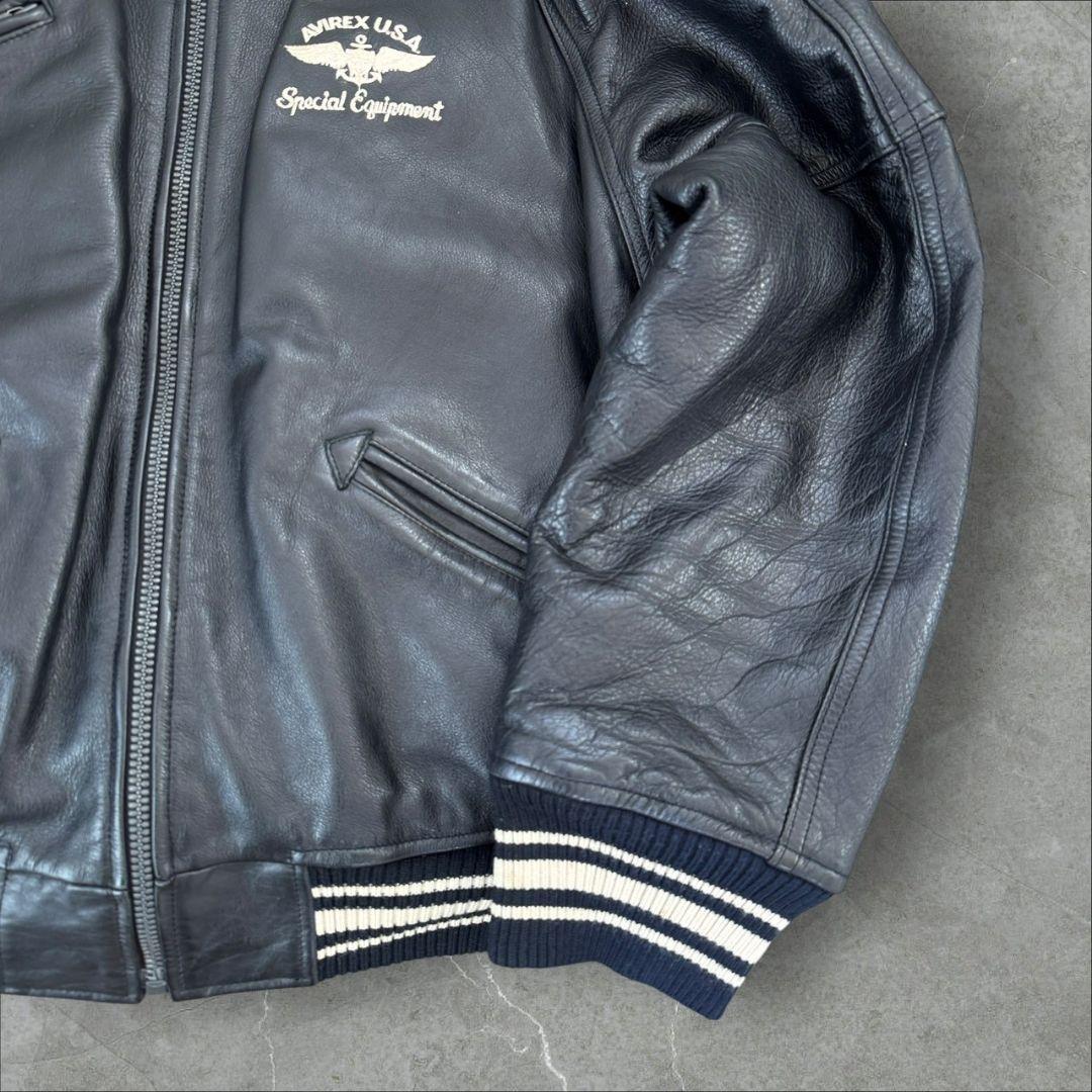 希少 AVIREX アーチロゴ レザージャケット スタジャン ブラック M