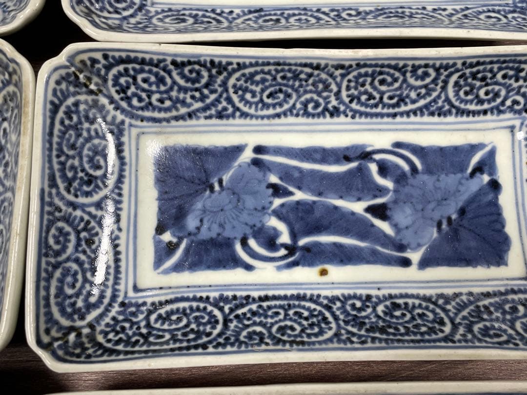 江戸中期 蛸唐草 牡丹 古伊万里 長方形 皿20枚セット 骨董 富貴長春