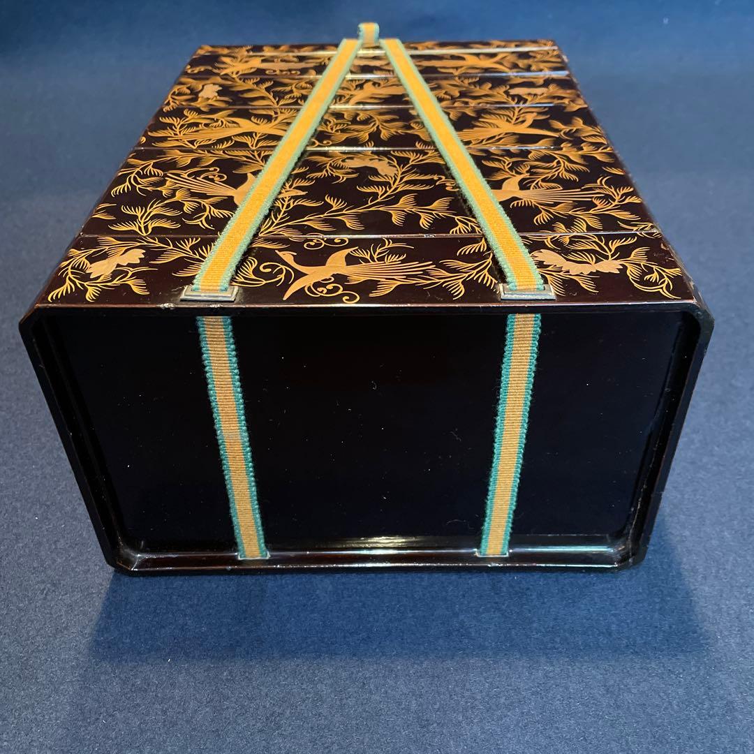 時代物「鳳凰に花唐草紋様 蒔絵」の『野弁当箱』共箱付 重箱 漆器