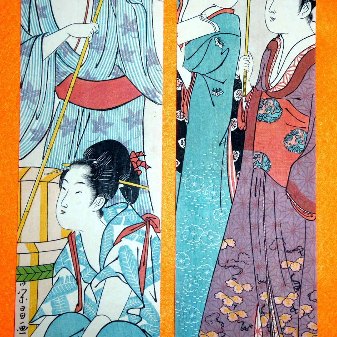 柱絵（短冊形） 浮世絵 4枚 美術品・アンティーク・コレクション