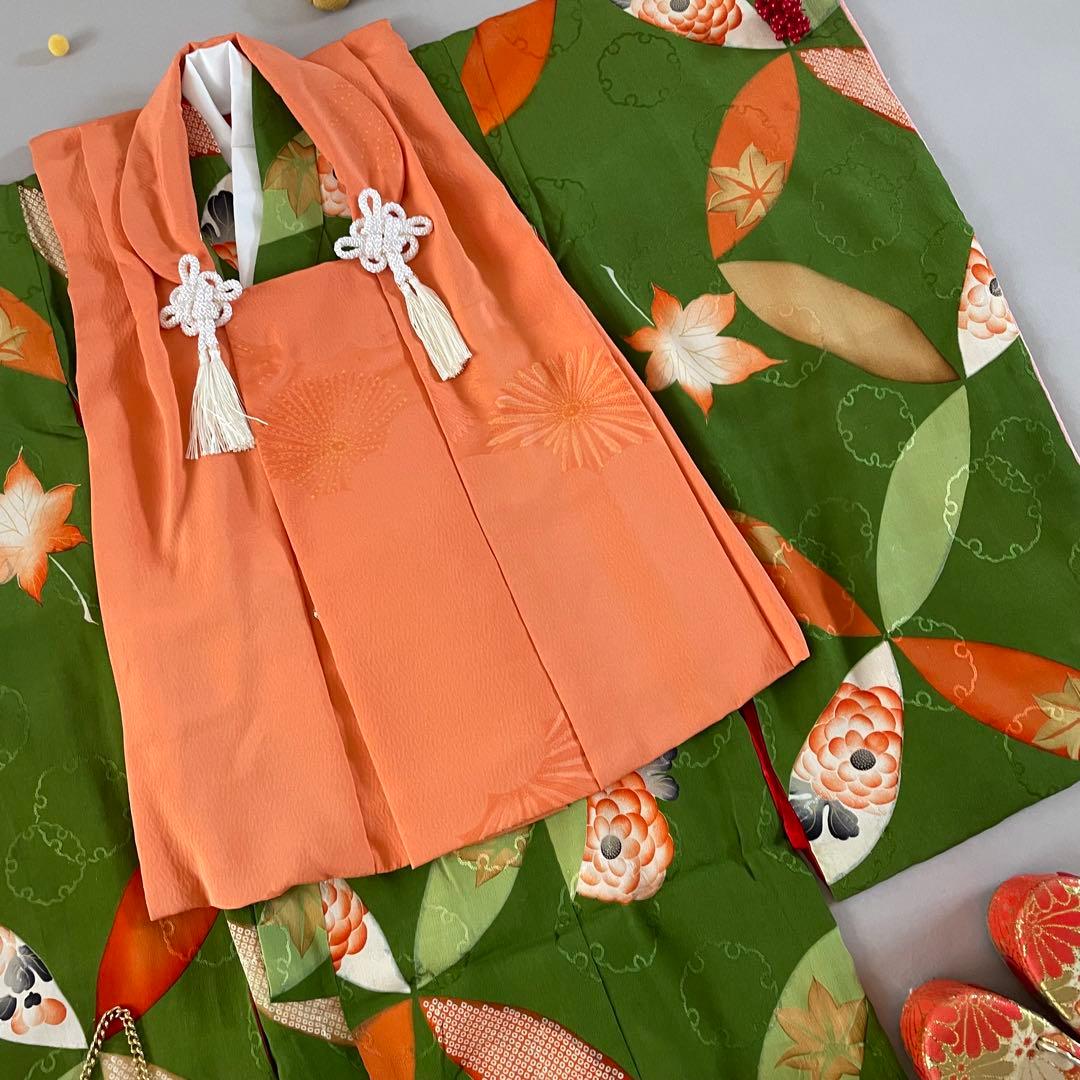 七五三　3歳　アンティークお着物セット　正絹　被布　髪飾り付き