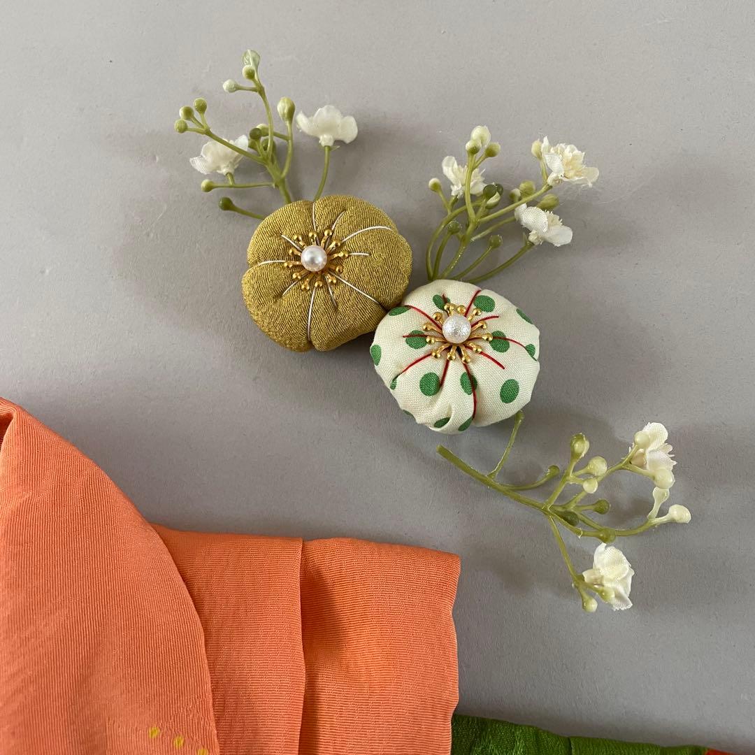 七五三　3歳　アンティークお着物セット　正絹　被布　髪飾り付き