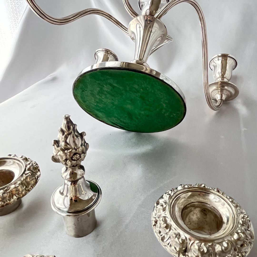 【英国】 薔薇モチーフのキャンドルスタンド【シルバープレート】火消し付き