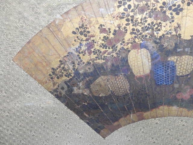 金地鳥籠扇面画額　一対　M１３６８