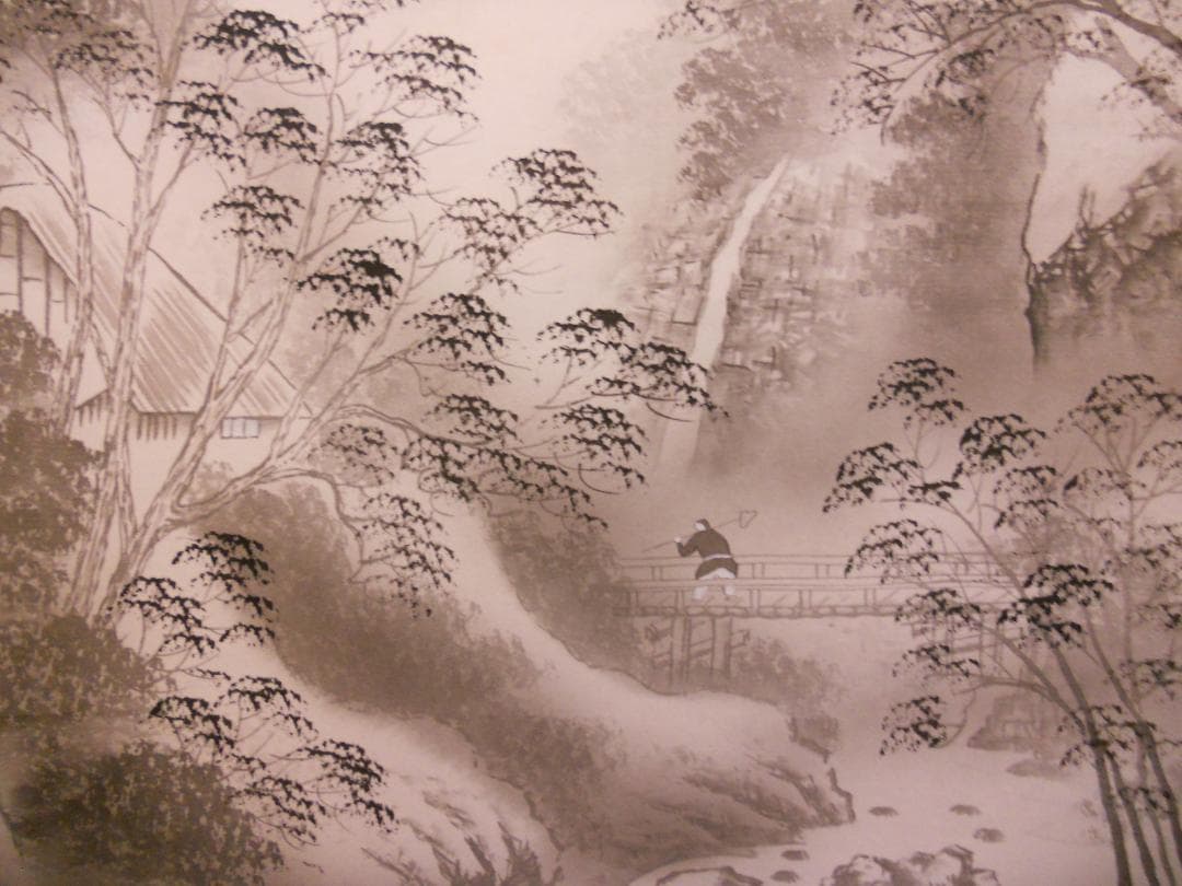 掛け軸 若山春水 富士山水 絹本 希少 軸装 茶道具 掛軸 美品 です。