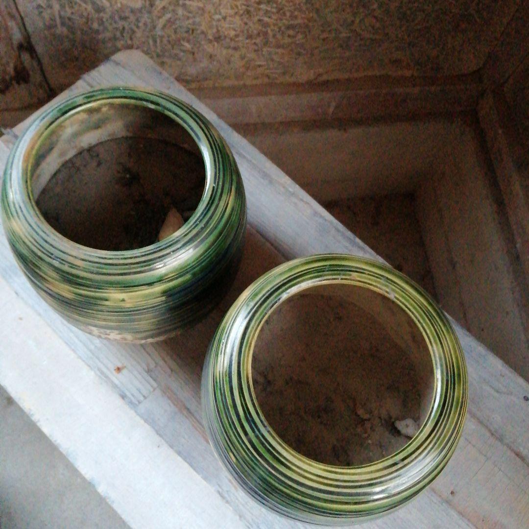 瀬戸焼 織部野菊火鉢一対 22cm 昭和初期～中期 - メルカリ