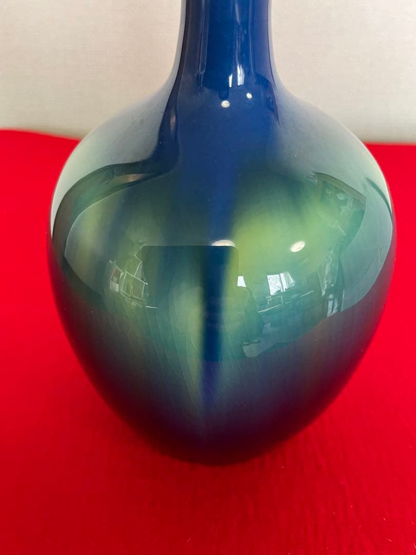 人間国宝 柳雨軒 三代 徳田八十吉 碧明釉 花入 約27.5cm