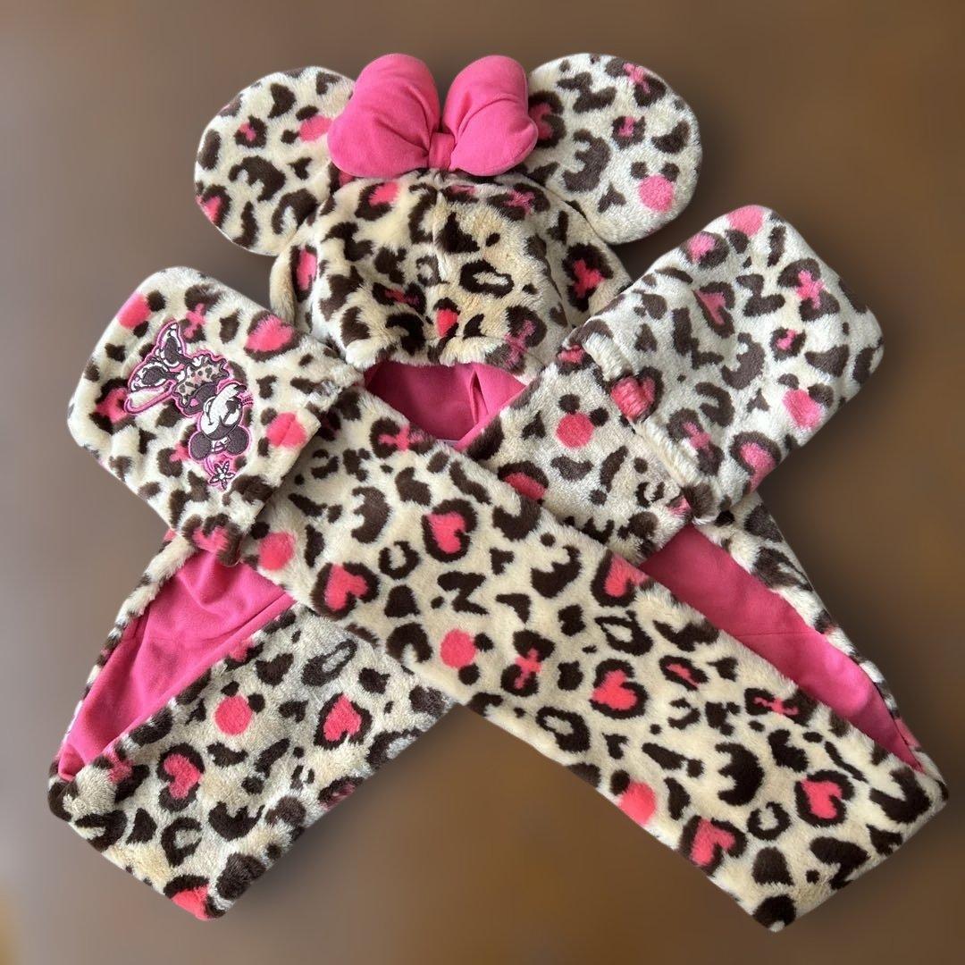 ディズニーミニーパルパルーザヒョウ柄ピンクファンキャップマフラー