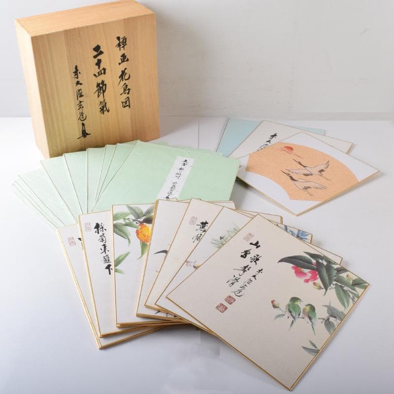 色紙絵 前大徳 須賀玄道筆 禅画花鳥図 二十四節気 共