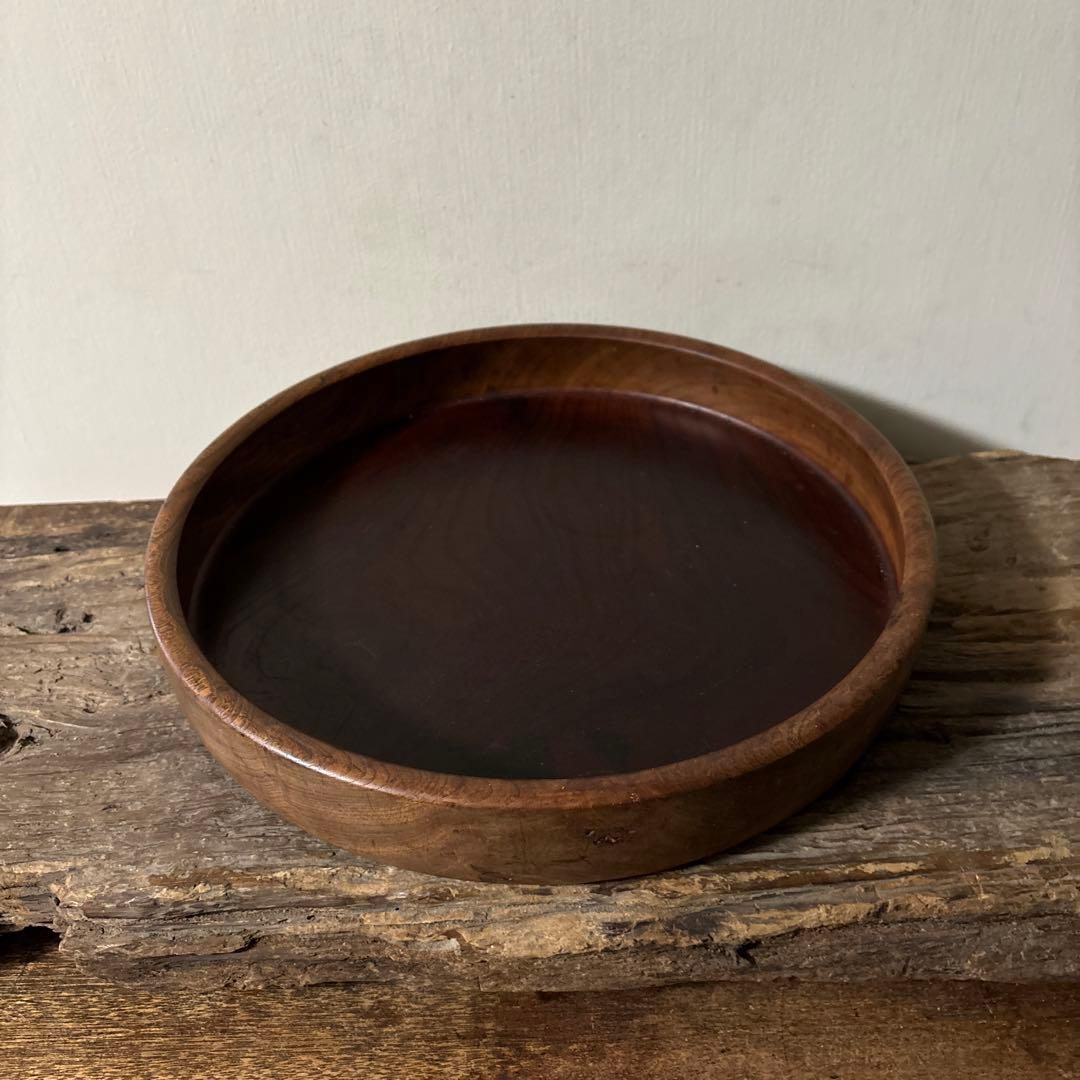 味の良い丸盆　その11 丸盆　くりぬき盆　木地盆　アンティーク　古道具検:李朝