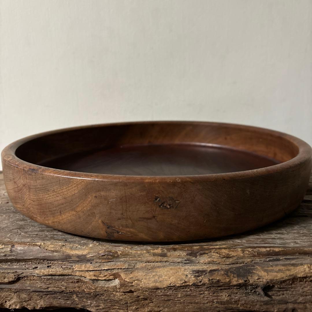 味の良い丸盆　その11 丸盆　くりぬき盆　木地盆　アンティーク　古道具検:李朝