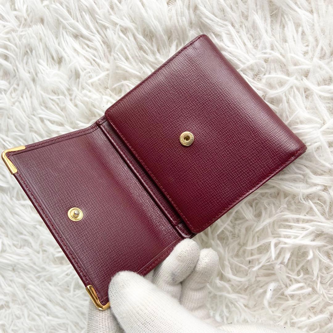 極美品 カルティエ 三つ折り財布 がま口 マストライン レザー ボルドー