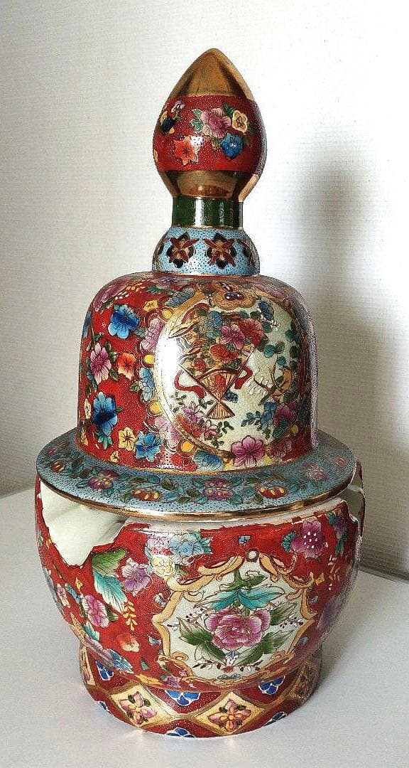 薩摩焼風　伝統工芸品　大和絵　沈香壺 沈降壺 薩摩焼風伝統工芸品大和絵沈香壺 沈降壺