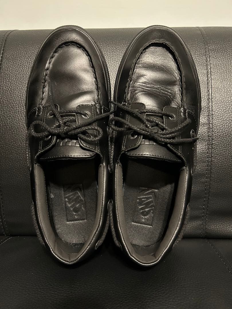 【美品】VANS 2アイレット 26.5cm 黒 本革 モカシン デッキシューズ