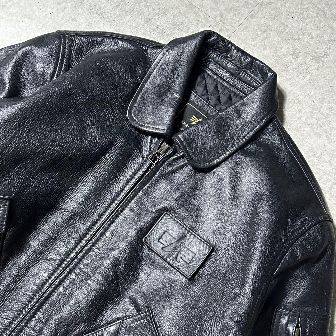 ALPHA CWU型 レザー牛革ジャケット L キルティング 黒 ALPHA