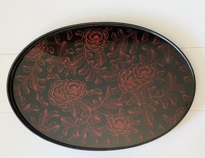 輪島塗】盆 牡丹 漆器 漆芸 船木千舟堂 節約 輪島塗】盆 牡丹 漆器 漆芸