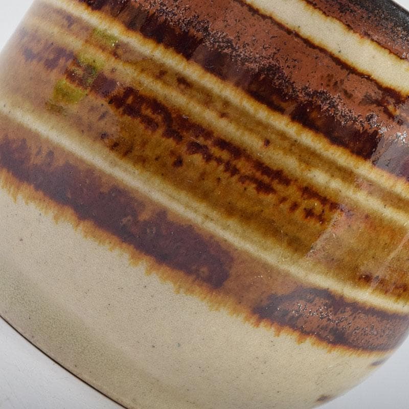 人間国宝　濱田庄司作　柿釉刷毛目　酒盃　銘「瑞気」　共布共箱　M　R9149