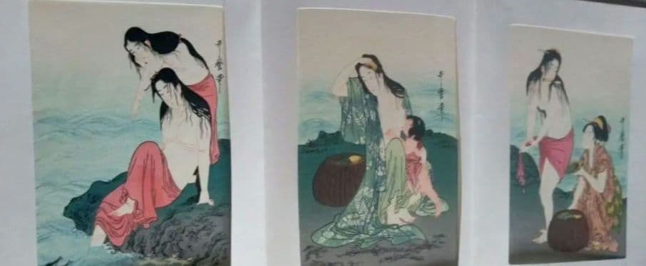 復刻木版画、昭和44年、歌麿4枚、国芳、国貞、広重、英泉、英山、