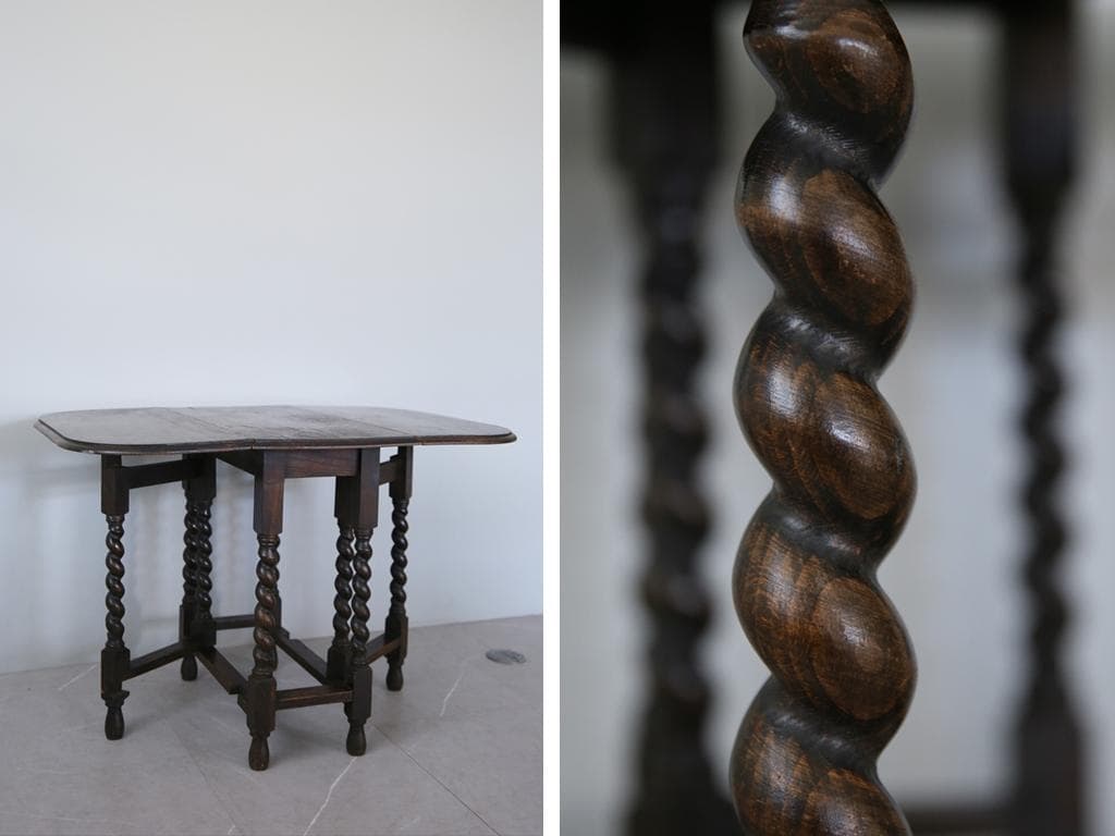 英国アンティーク木製ゲートレッグテーブル/ダイニング机バタフライ(73-330)