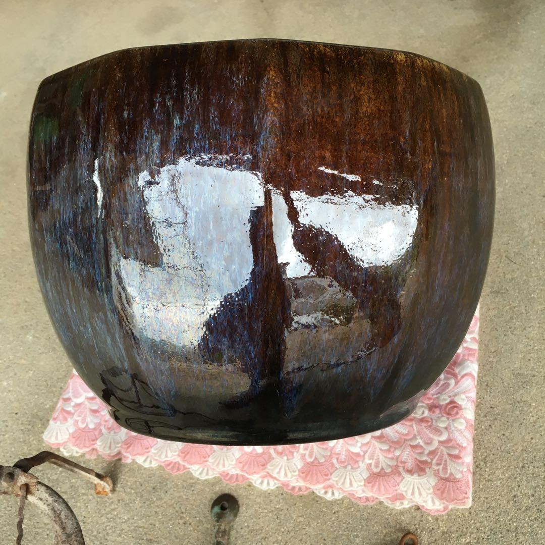 1246 火鉢 金魚鉢 陶器 入れ物 五徳 火挟 弁慶(銅製？) セット